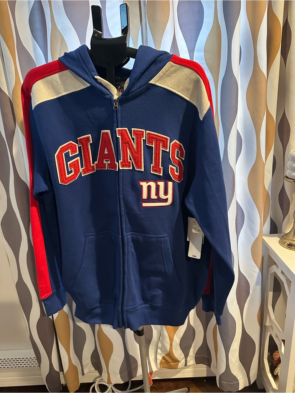 NFL Team Apparel New York Giants Full Zip Hoodie Mens LG  Blue Red Colorblock